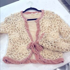 Anthropologie Moth gorgeous sweater with pink velvet accents.